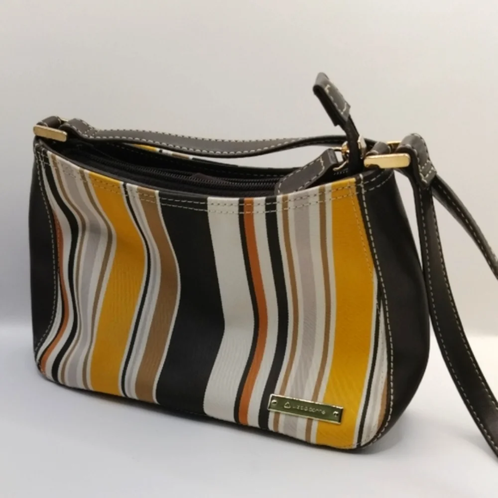 Liz Claiborne Classic Striped Small Shoulder Bag Black, Yellow, Brown VTG Y2K